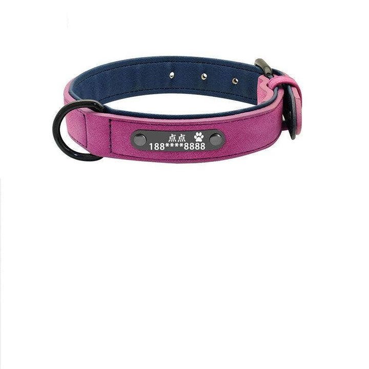 Personalized Leather Dog Collar with Anti-Lost Lettering for Dogs of All Sizes: Pink Plus 1.2 Traction Rope / S