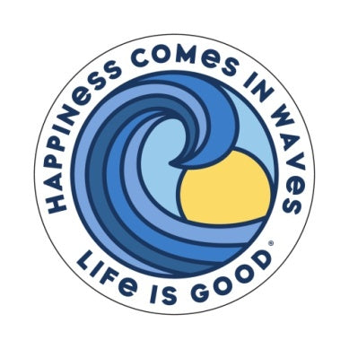 HAPPINESS COMES IN WAVES SPECTRUM 4" CIRCLE STICKER,CLOUD WHITE
