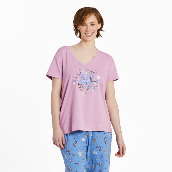 W's Butterfly and Floral Compass Snuggle Up Relaxed Sleep Vee