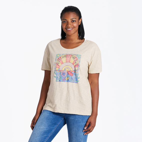 W'S HERE COMES THE SUN HIPPIE S/S RELAXED FIT SLUB TEE, PUTTY WHITE