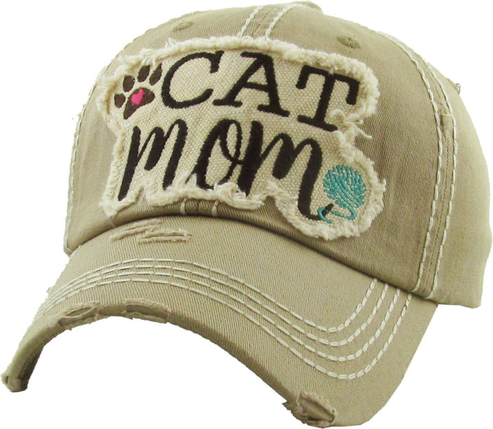 CAT MOM Washed Vintage Ball Cap: HPK