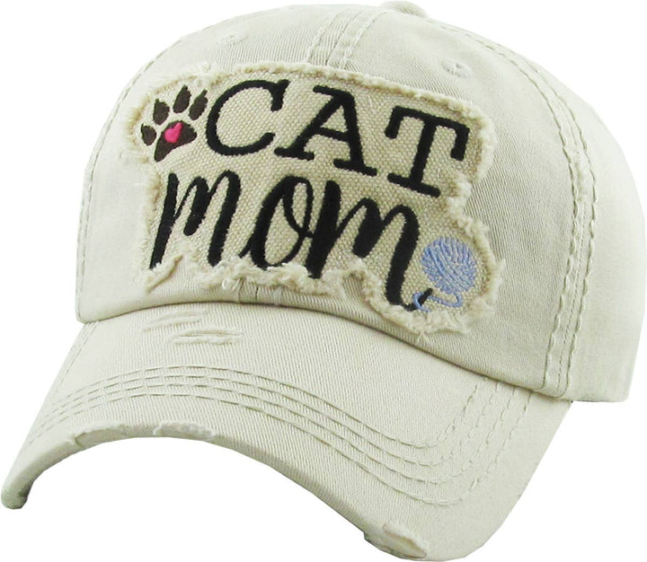 CAT MOM Washed Vintage Ball Cap: BLK
