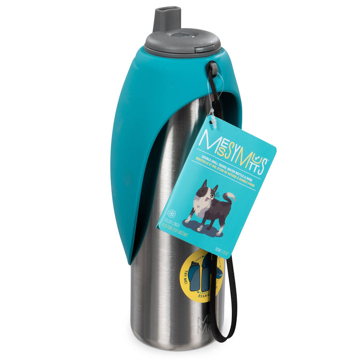 Messy Mutts Stainless w/Silicone Travel Water Bottle Blue