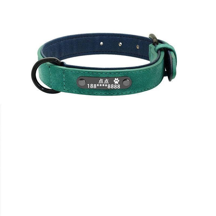 Personalized Leather Dog Collar with Anti-Lost Lettering for Dogs of All Sizes: Green Plus 1.2 Tow Rope / M