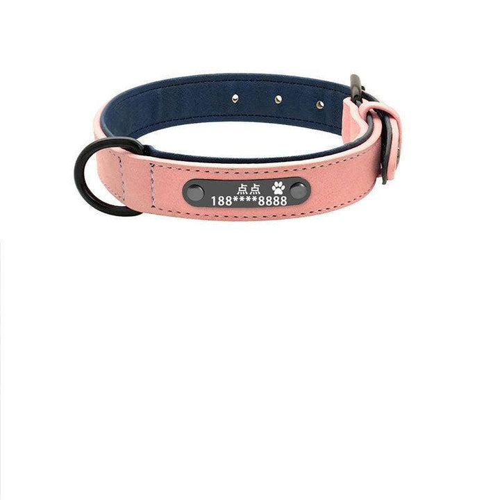 Personalized Leather Dog Collar with Anti-Lost Lettering for Dogs of All Sizes: Blue Plus 1.2 Tow Rope / L
