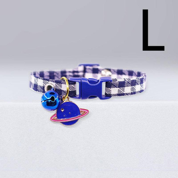 Checkered Cat Collar with Bell - Stylish Grid Patterns: B / S