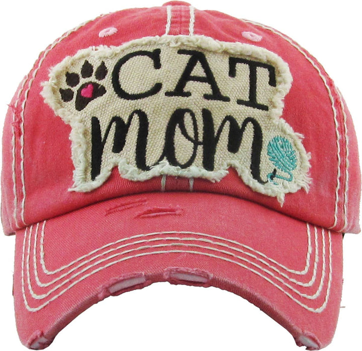CAT MOM Washed Vintage Ball Cap: HPK
