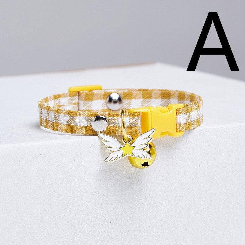 Checkered Cat Collar with Bell - Stylish Grid Patterns: B / S