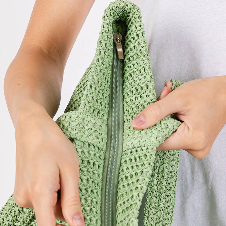 Solid Crochet Straw Tote Bag / Beach Bag
: Olive