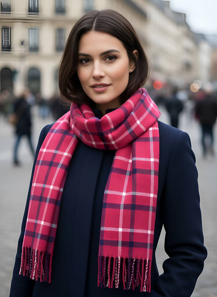 Unisex Tartan Plaid Cashmere Feel Winter Soft Scarf: Tartan Green and Red