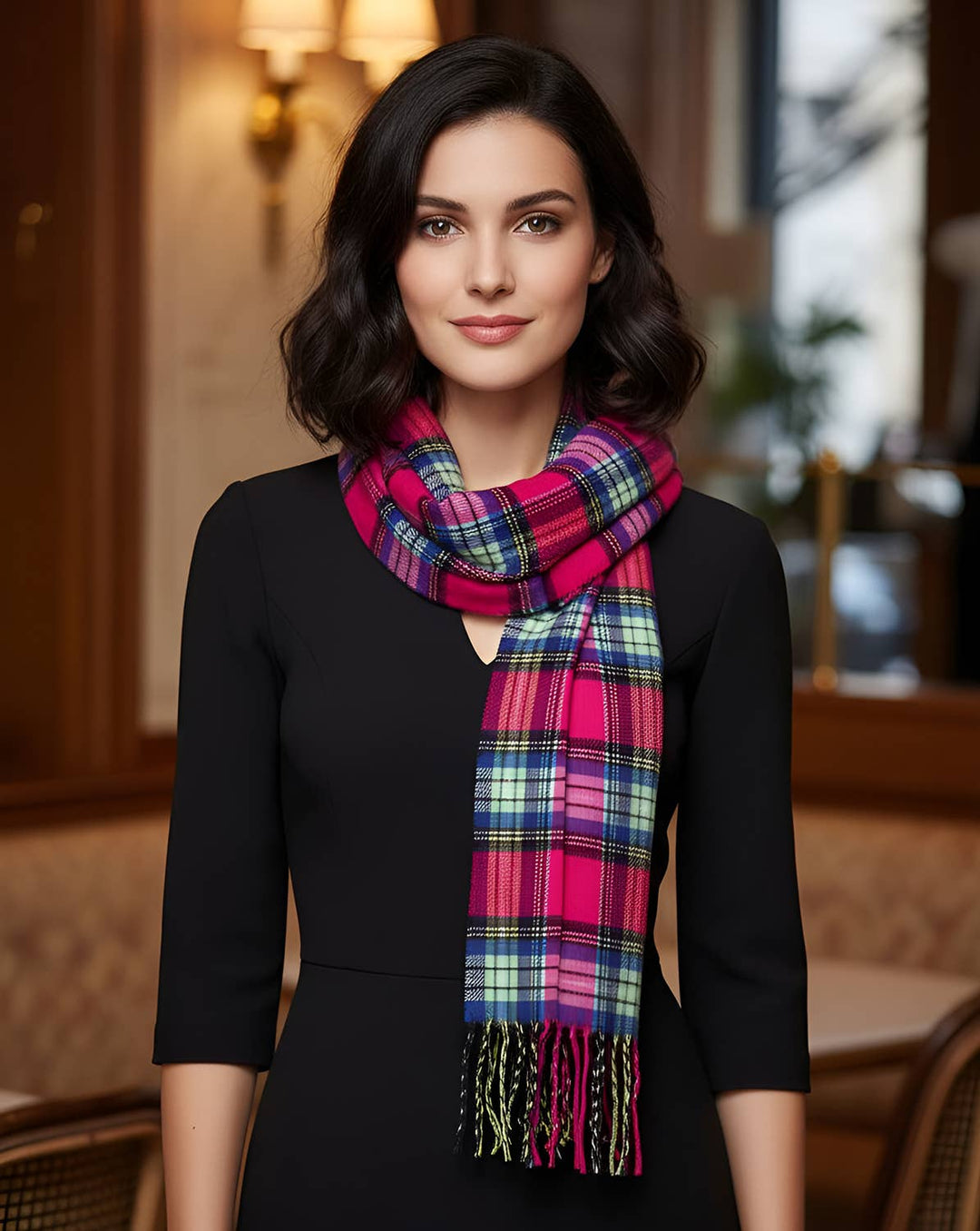 Unisex Tartan Plaid Cashmere Feel Winter Soft Scarf: Red