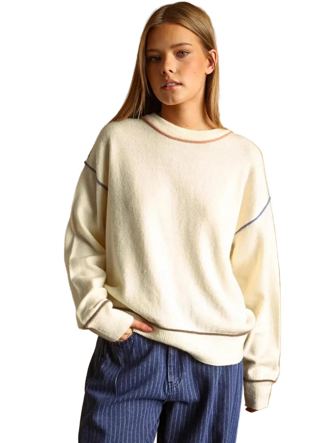 W's Contrast Detail Knit Top
