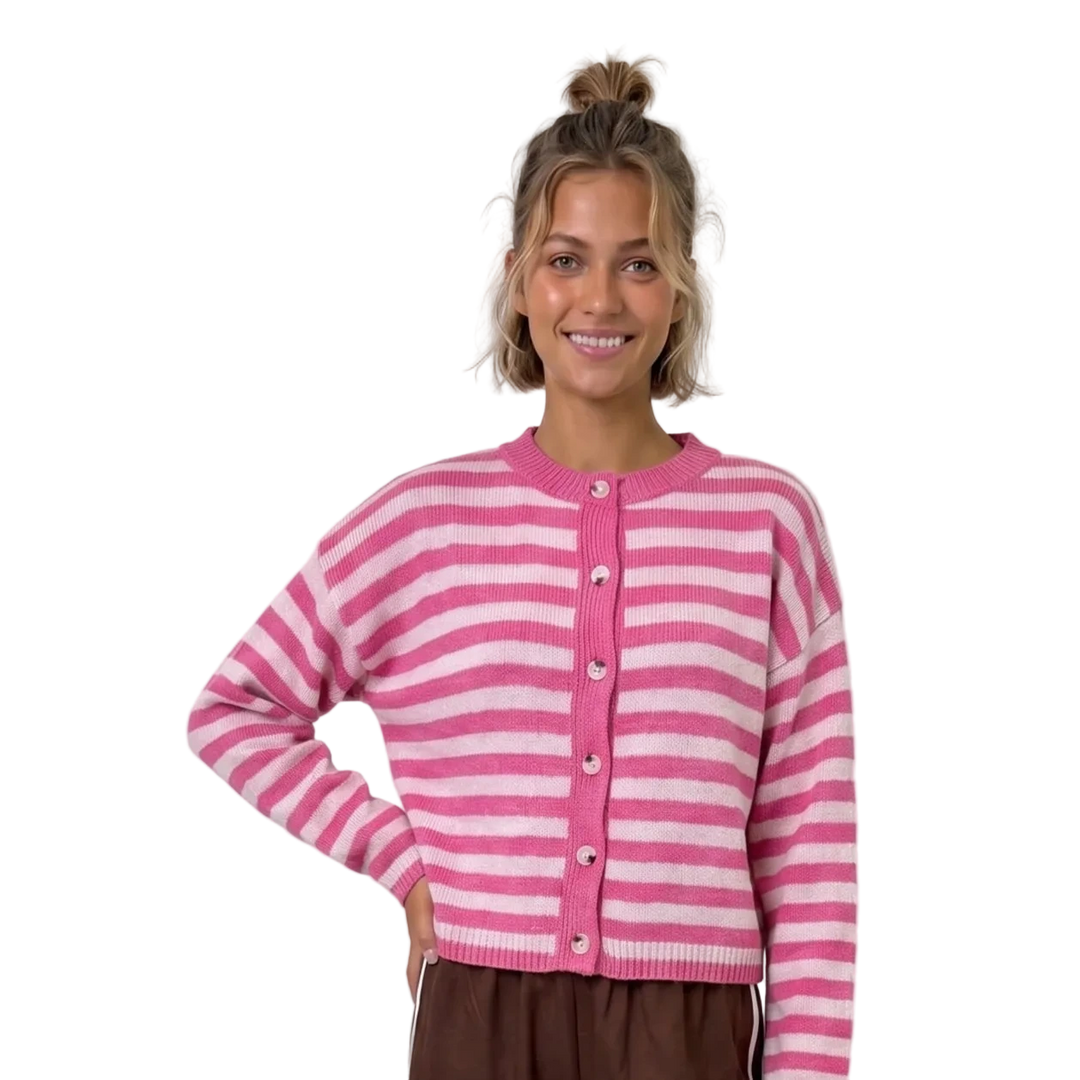 W's Striped Button-Up Cardigan
