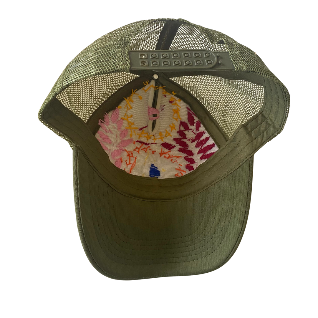 Tulum Hand Embroidered Trucker Flower Hat - Maroon