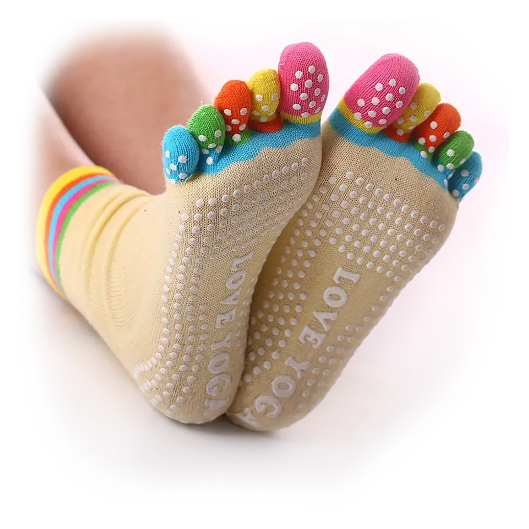 Fun Grippy Yoga Toe Socks, One Size, Assorted Colors