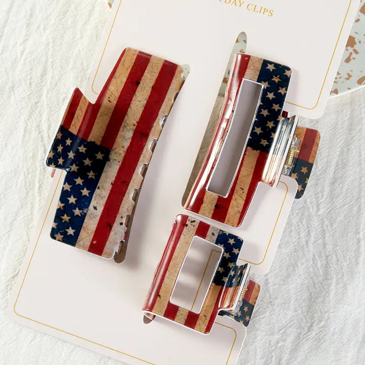 Vintage American Flag Hair Claw Clip