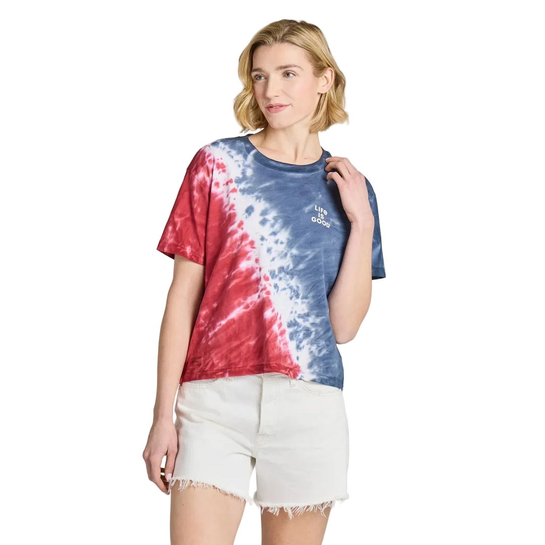 W's Stacked Life is Good Short Sleeve Crusher Boxy Tie-Dye Tee