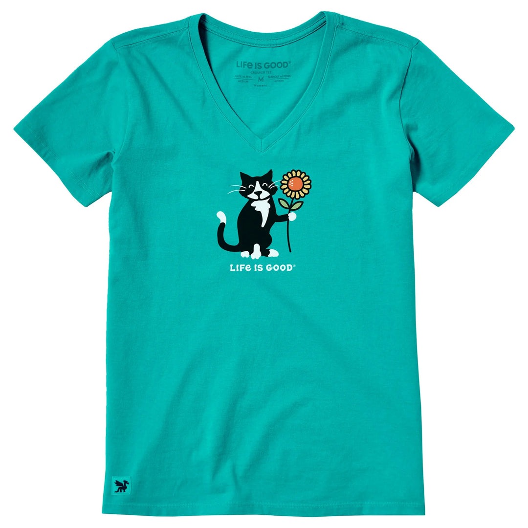 W's Sunflower Cat Short Sleeve Crusher Vee
