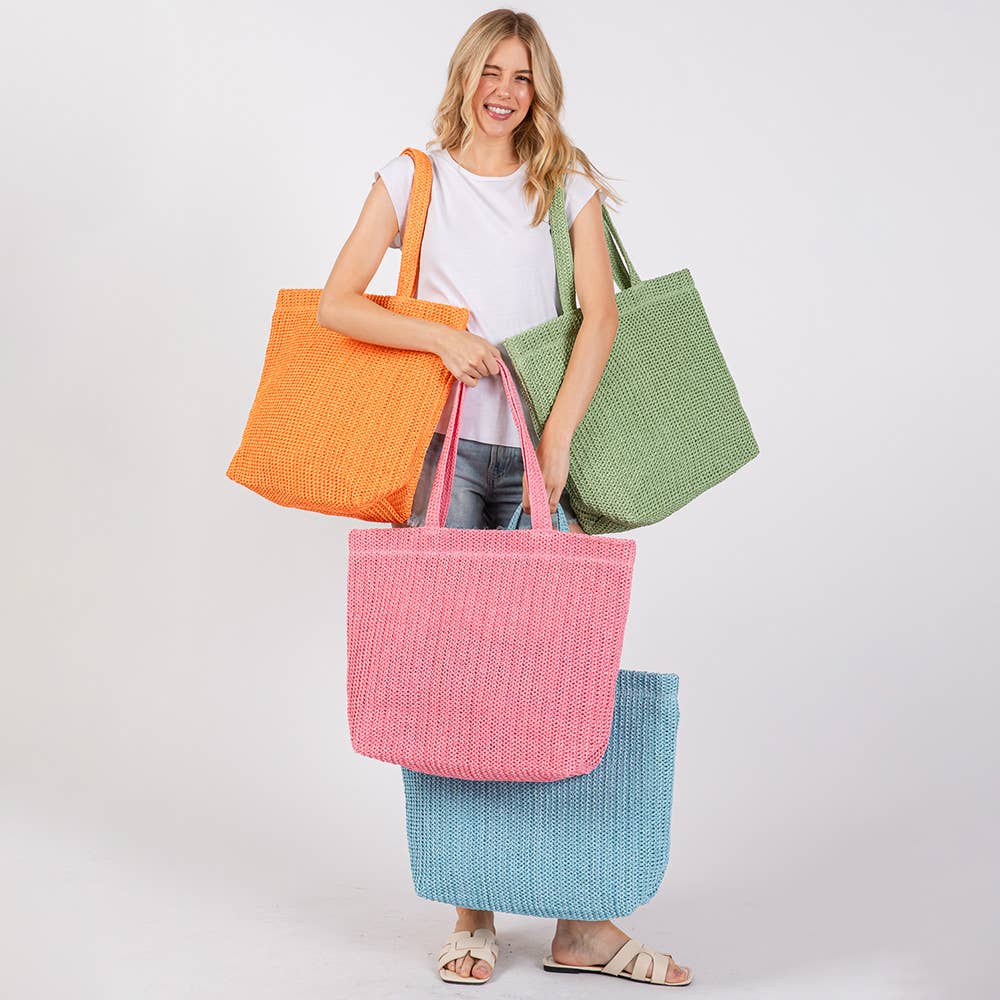 Solid Crochet Straw Tote Bag / Beach Bag
: Olive