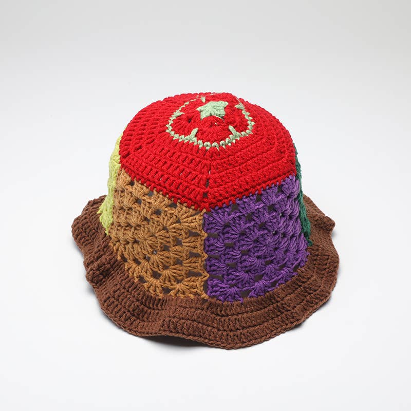 Multi Color Knit Bucket Hat, Red