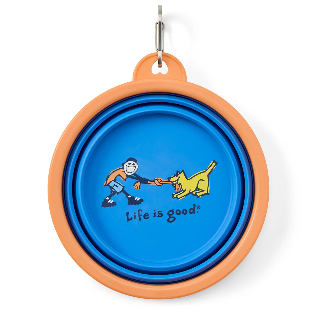 SILICONE TRAVEL DOG BOWL Jake and Rocket Tug of War