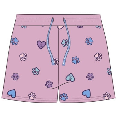 W'S HEARTS AND PAWS PATTERN SNUGGLE SHORTS, VIOLET PURPLE