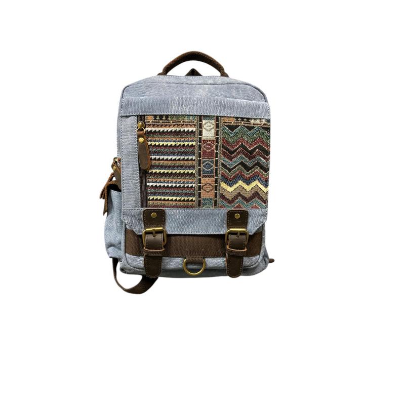 Washed Canvas Leather Trim Bluesky Backpack