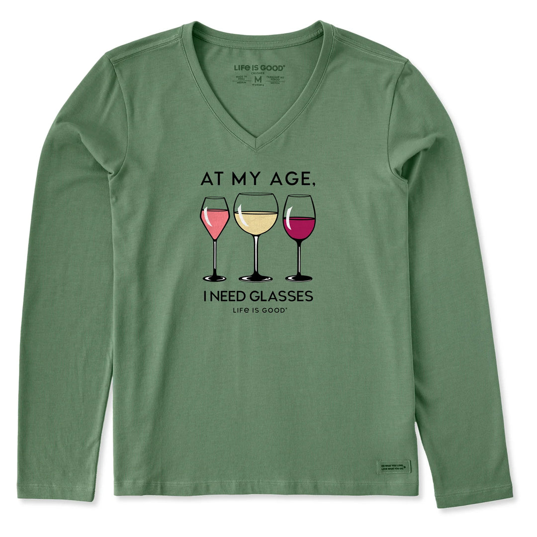 W's L/S Crusher Vee I Need Glasses Wine
