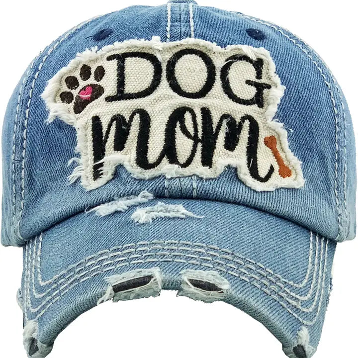 DOG MOM WASHED VINTAGE BALLCAP: Denim