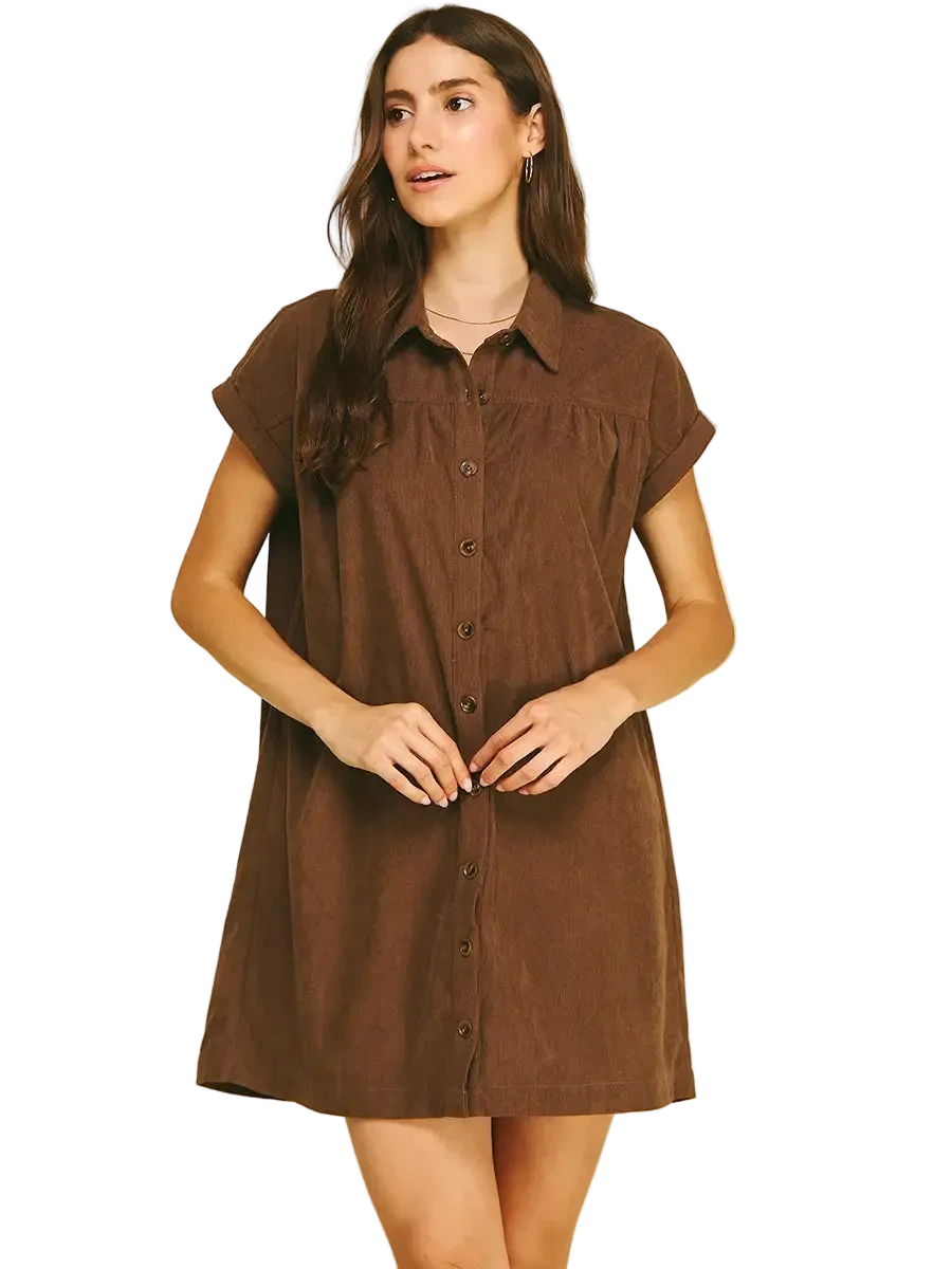 W's Corduroy Button Down Mini Dress