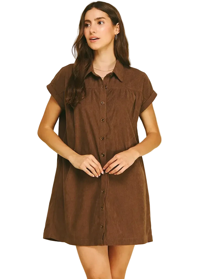 W's Corduroy Button Down Mini Dress