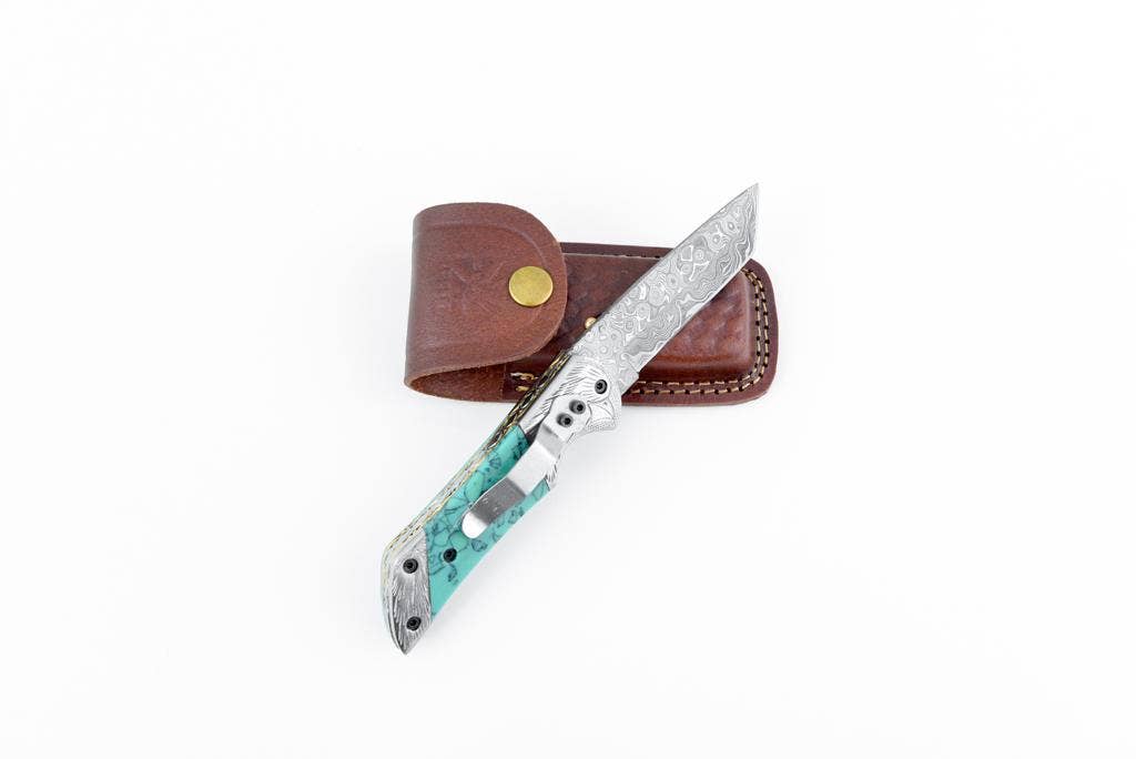 AzureGlide Tanto Series Damascus Steel Turquoise (Resin)