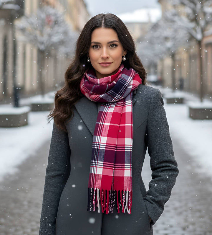 Unisex Tartan Plaid Cashmere Feel Winter Soft Scarf: Red