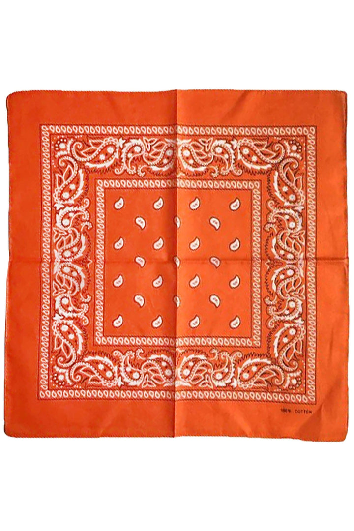Classic Paisley Print Square Cotton Bandana: DARK ORANGE / ONE SIZE