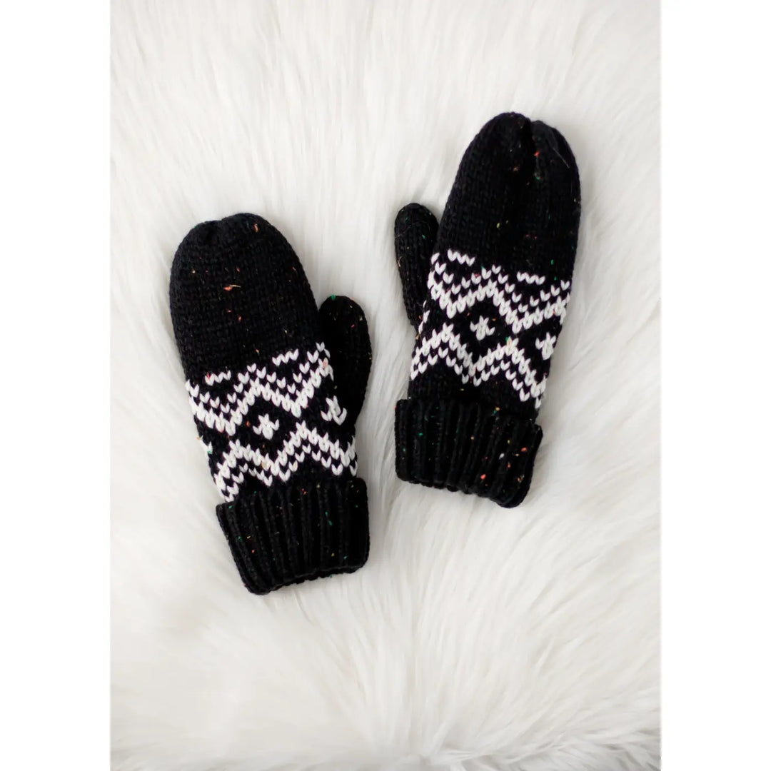 Black & Speckled Patterned Mittens