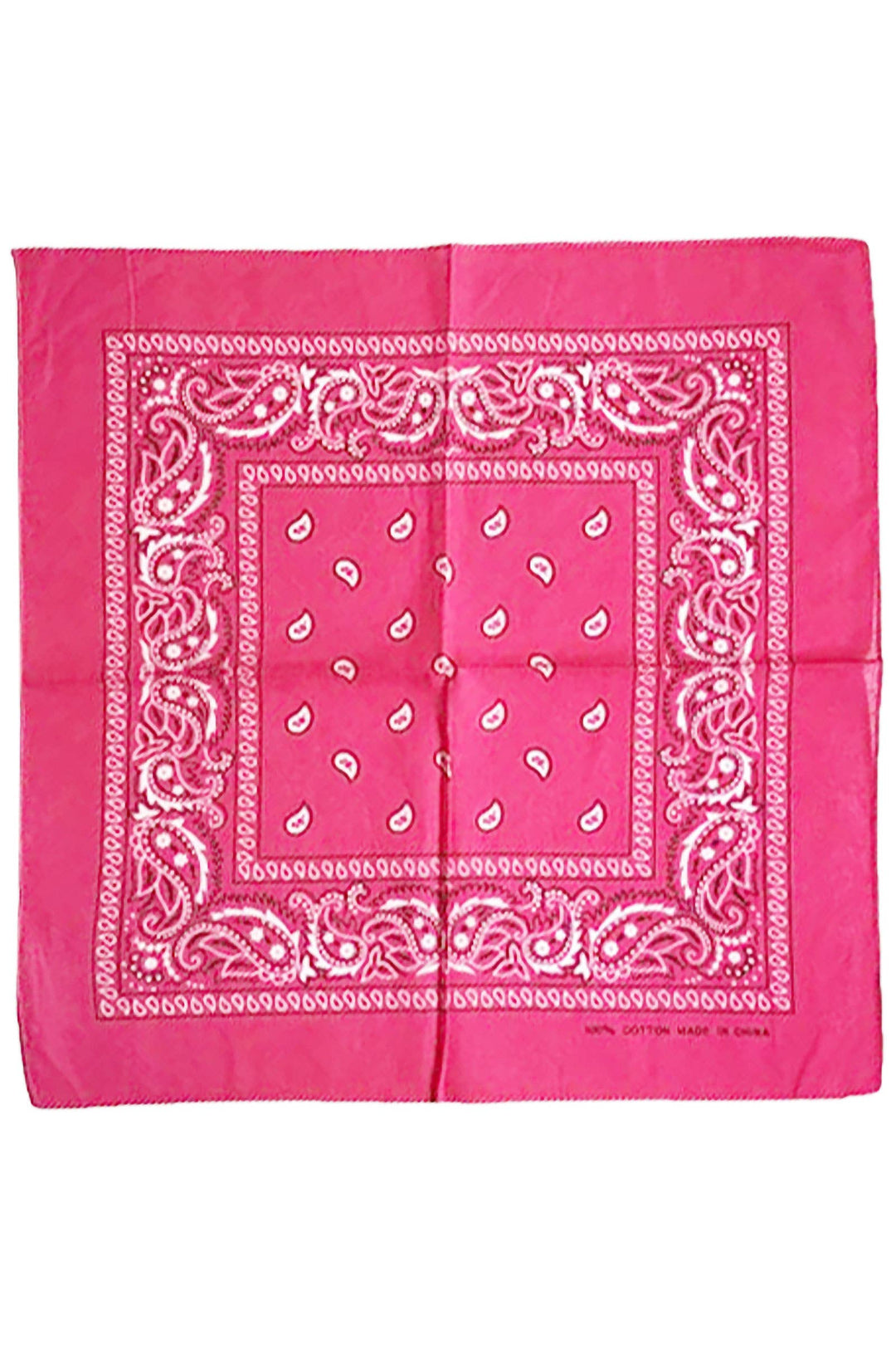 Classic Paisley Print Square Cotton Bandana: HOT PINK / ONE SIZE