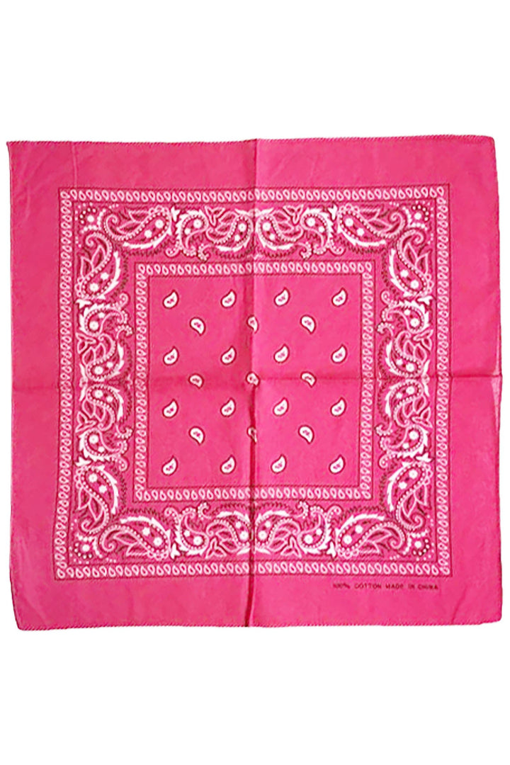 Classic Paisley Print Square Cotton Bandana: HOT PINK / ONE SIZE