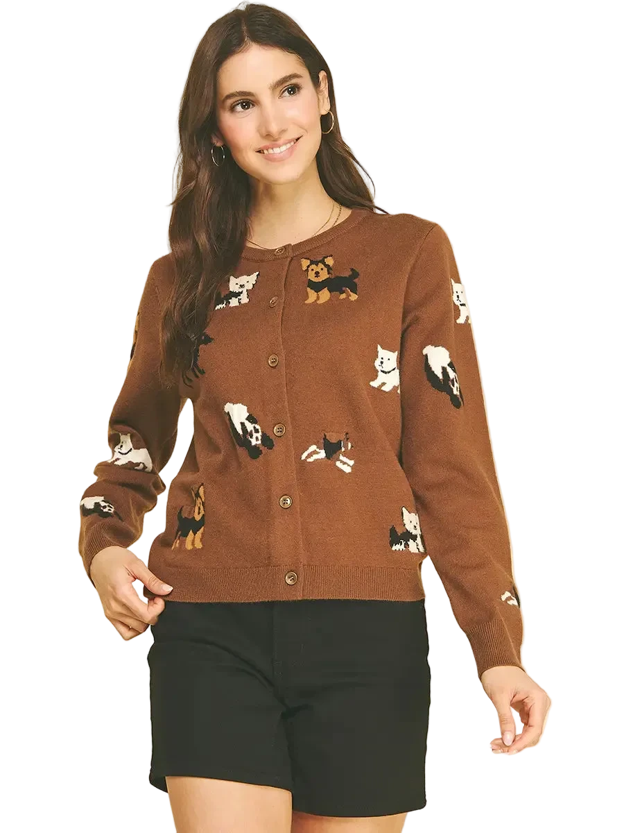 W's Dog Motif Knit Cardigan
