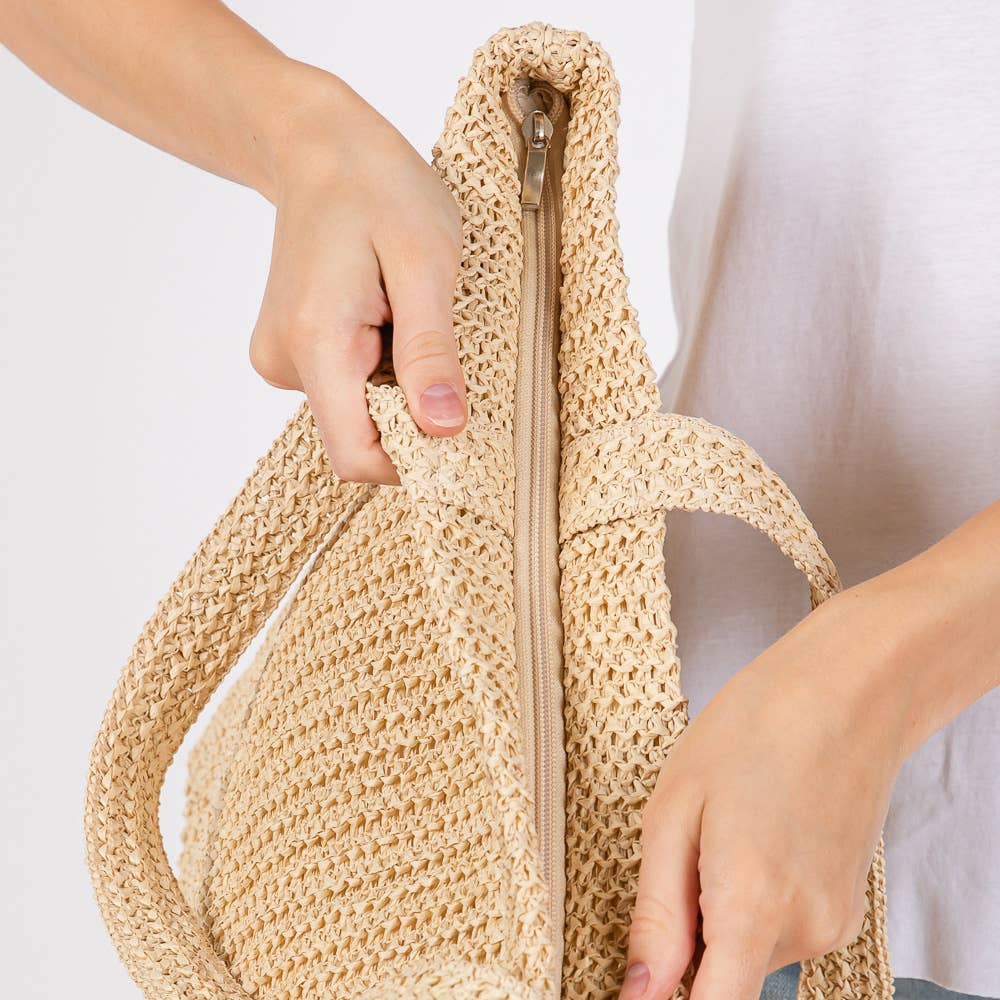 Solid Crochet Straw Tote Bag / Beach Bag
: Olive
