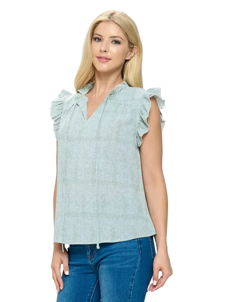 W's Mini Green Hearts Print Neck Tie Blouse