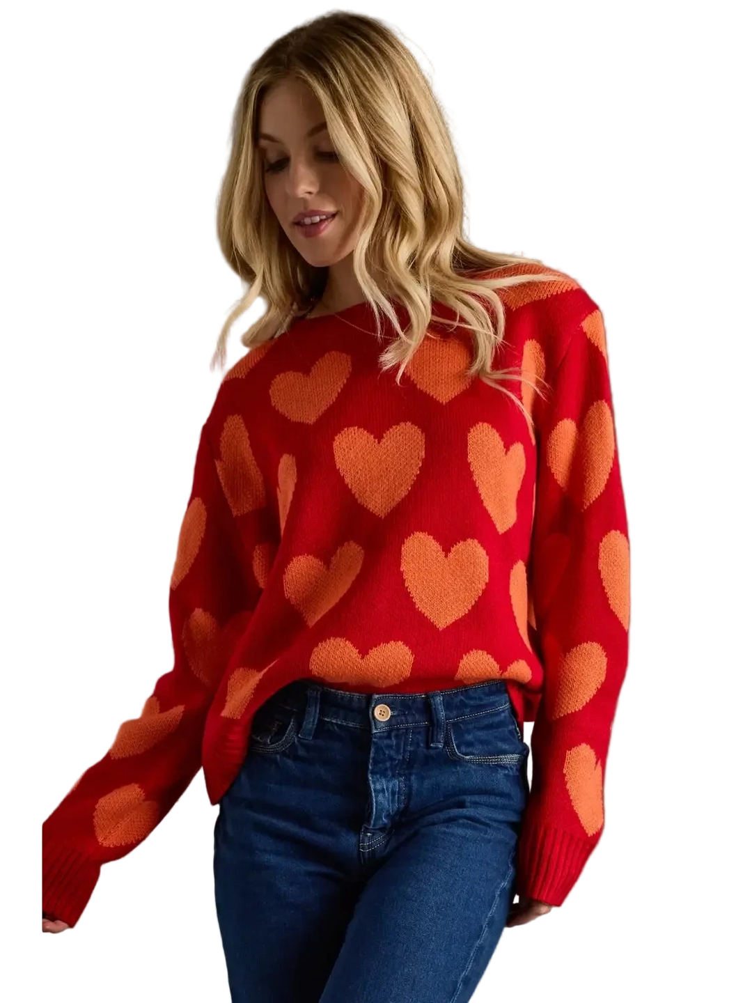 W's Red & Orange Heart Sweater