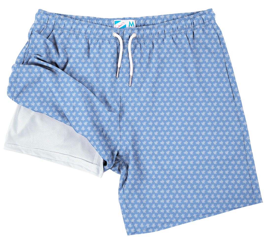 Swim Trunk with Liner, Tribal Turtles - 7" Inseam