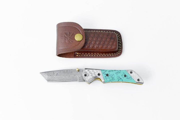 AzureGlide Tanto Series Damascus Steel Turquoise (Resin)