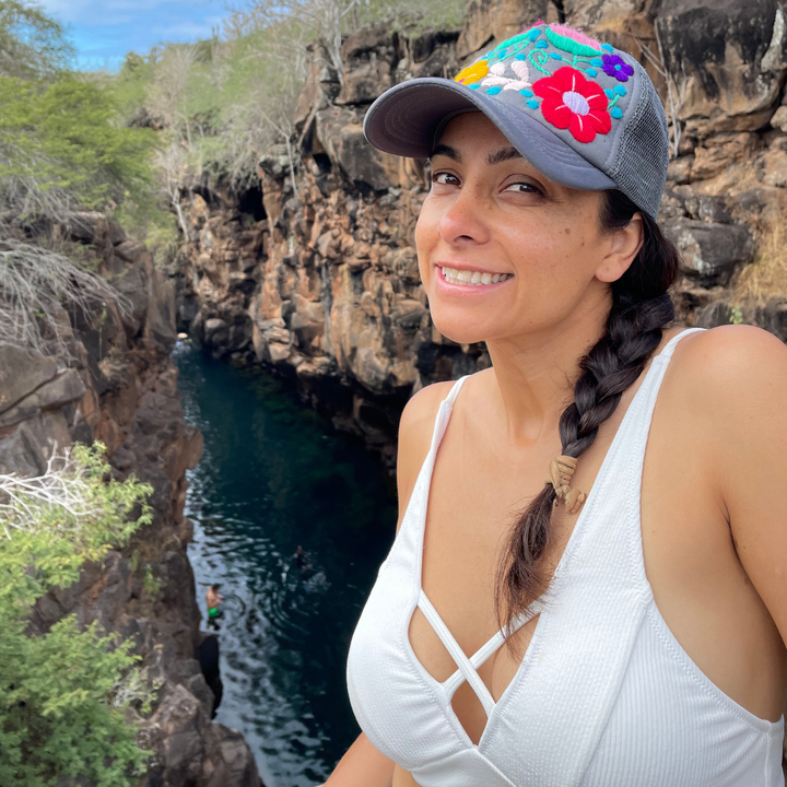 Tulum Hand Embroidered Trucker Flower Hat - Maroon