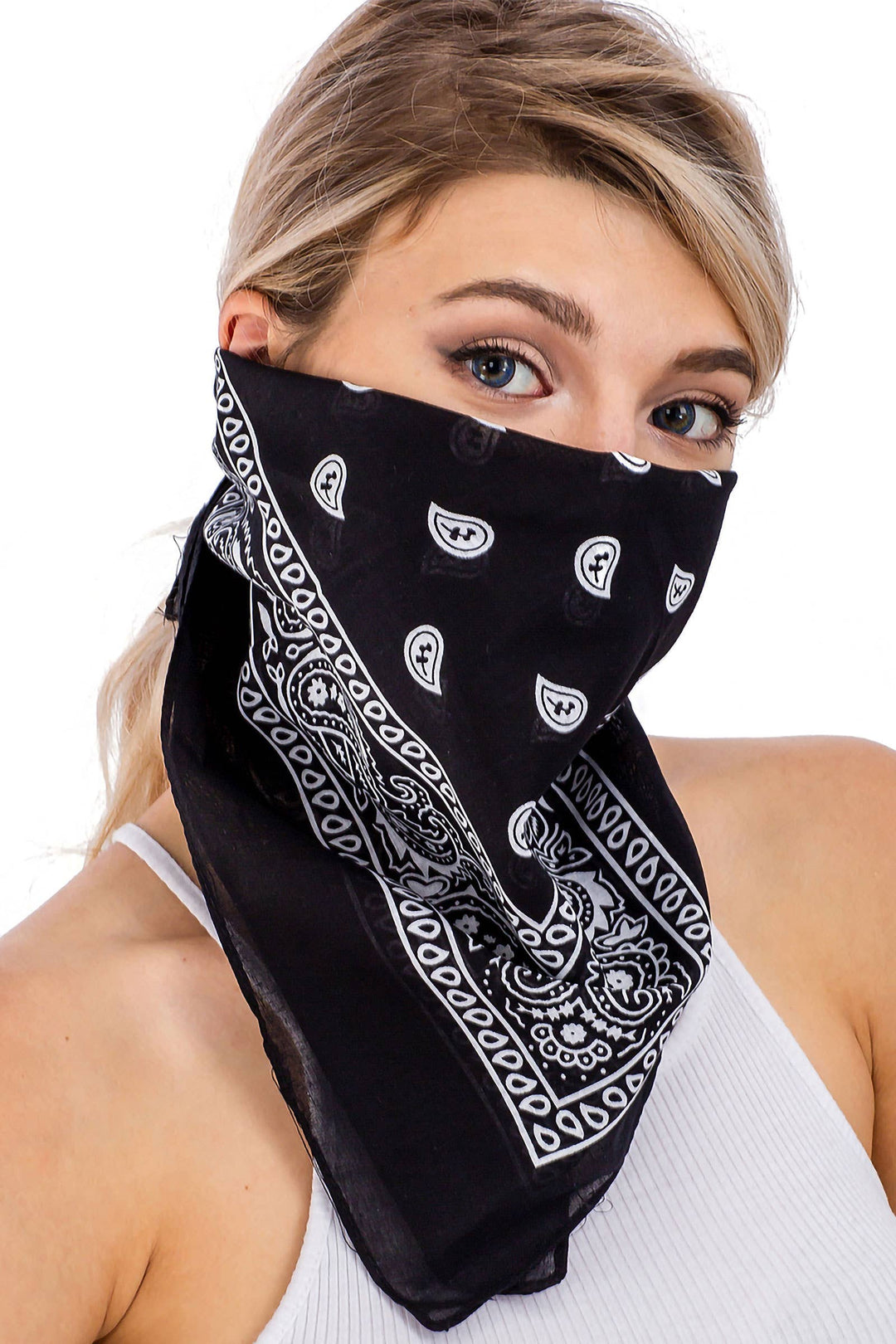 Classic Paisley Print Square Cotton Bandana: GOLD / ONE SIZE