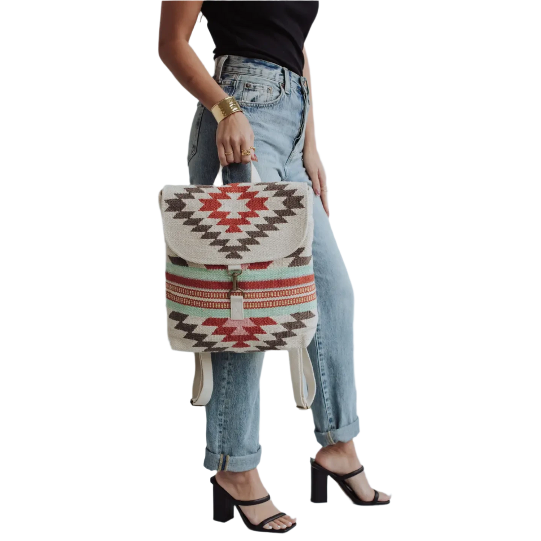 Beige, Brown, Red & Lt. Blue Aztec Backpack