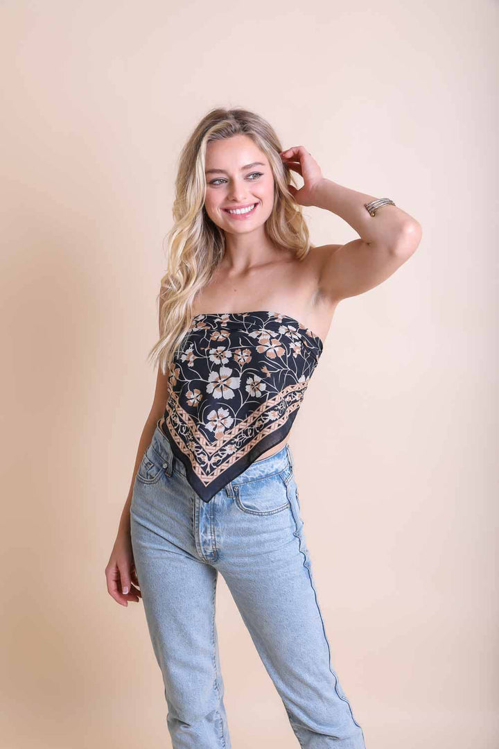 Boho Floral Anemone Bandana – Oversized Scarf, Black