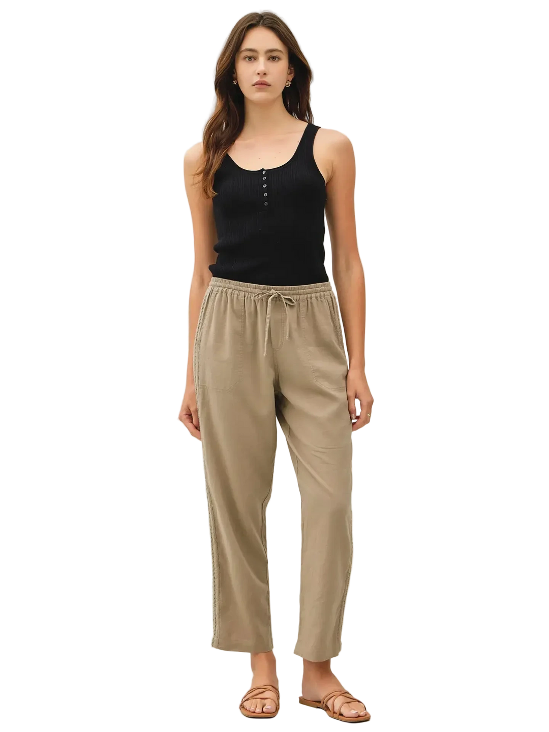 W's Crochet Trim Linen Pants