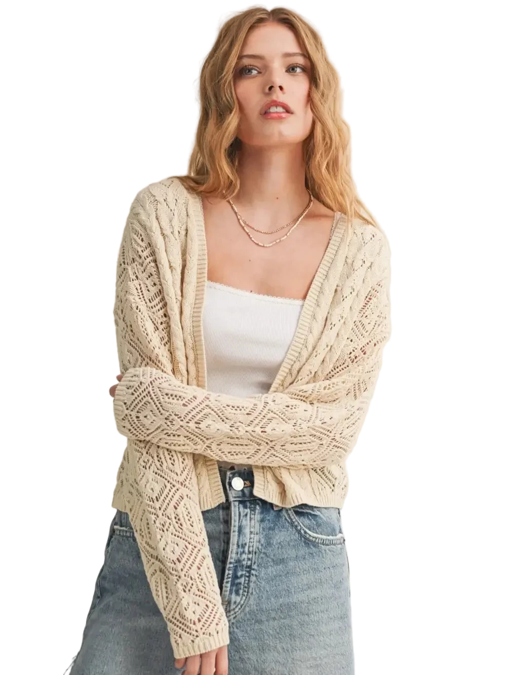 W's Crochet Cable Knit Cardigan