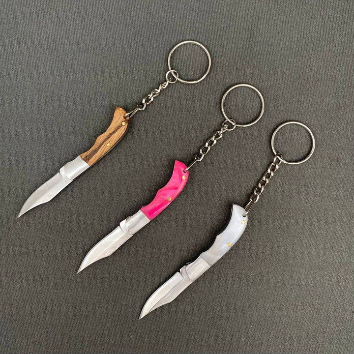 Wood & Acrylic Handle Foldable Stainless Steel Knife: White Acrylic handle